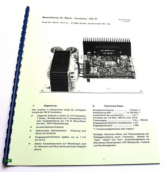 Böhm 150 Watt Verstärker / technische Unterlage